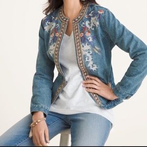 CHICOS Embroidered Denim Jacket